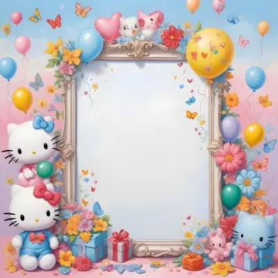 A Cute White Cat With A Pink Bow Holding A Blank Sign Surrounded By Colorful Butterflies Flowers And Pastel Decorations 568 7d5d