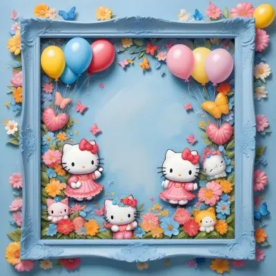 A Cute White Cat With A Pink Bow Holding A Blank Sign Surrounded By Colorful Butterflies Flowers And Pastel Decorations 573 128c