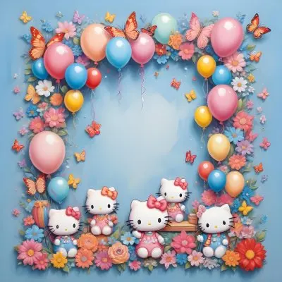 A Cute White Cat With A Pink Bow Holding A Blank Sign Surrounded By Colorful Butterflies Flowers And Pastel Decorations 574 0fc6