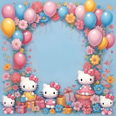 A Cute White Cat With A Pink Bow Holding A Blank Sign Surrounded By Colorful Butterflies Flowers And Pastel Decorations 575 788a