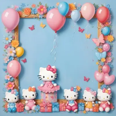 A Cute White Cat With A Pink Bow Holding A Blank Sign Surrounded By Colorful Butterflies Flowers And Pastel Decorations 576 8a98