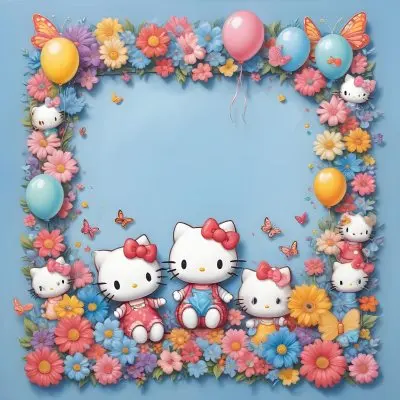A Cute White Cat With A Pink Bow Holding A Blank Sign Surrounded By Colorful Butterflies Flowers And Pastel Decorations 578 49d2