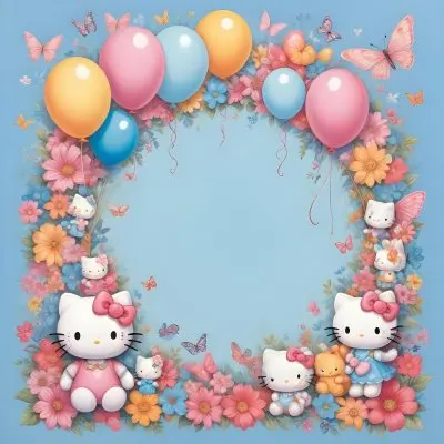 A Cute White Cat With A Pink Bow Holding A Blank Sign Surrounded By Colorful Butterflies Flowers And Pastel Decorations 581 1c92