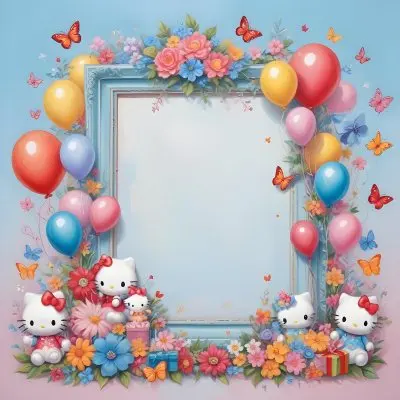 A Cute White Cat With A Pink Bow Holding A Blank Sign Surrounded By Colorful Butterflies Flowers And Pastel Decorations 583 60f7
