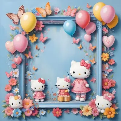 A Cute White Cat With A Pink Bow Holding A Blank Sign Surrounded By Colorful Butterflies Flowers And Pastel Decorations 584 2002