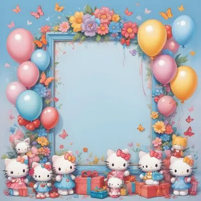 A Cute White Cat With A Pink Bow Holding A Blank Sign Surrounded By Colorful Butterflies Flowers And Pastel Decorations 585 C15a