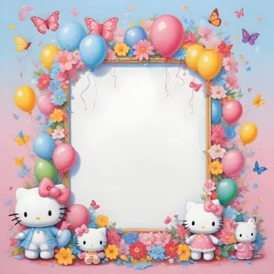 A Cute White Cat With A Pink Bow Holding A Blank Sign Surrounded By Colorful Butterflies Flowers And Pastel Decorations 587 34fd