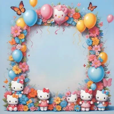 A Cute White Cat With A Pink Bow Holding A Blank Sign Surrounded By Colorful Butterflies Flowers And Pastel Decorations 592 21ed