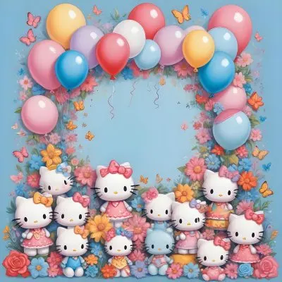 A Cute White Cat With A Pink Bow Holding A Blank Sign Surrounded By Colorful Butterflies Flowers And Pastel Decorations 593 B6a3