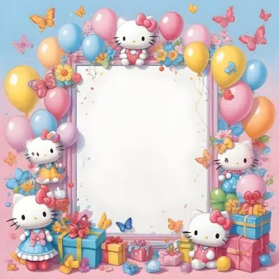 A Cute White Cat With A Pink Bow Holding A Blank Sign Surrounded By Colorful Butterflies Flowers And Pastel Decorations 595 97cd