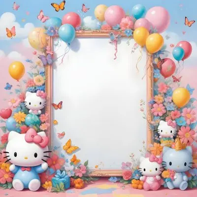 A Cute White Cat With A Pink Bow Holding A Blank Sign Surrounded By Colorful Butterflies Flowers And Pastel Decorations 598 1ebb