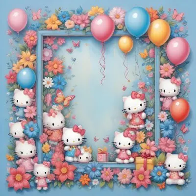 A Cute White Cat With A Pink Bow Holding A Blank Sign Surrounded By Colorful Butterflies Flowers And Pastel Decorations 602 E64a