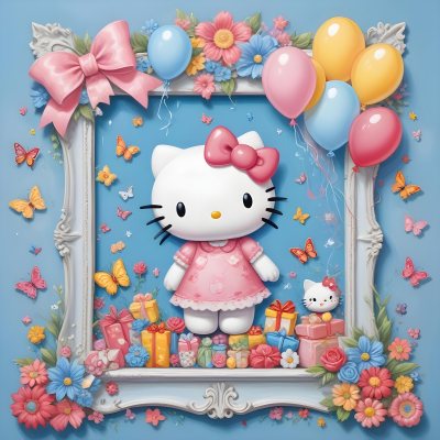 A Cute White Cat With A Pink Bow Holding A Blank Sign Surrounded By Colorful Butterflies Flowers And Pastel Decorations 605 97cc
