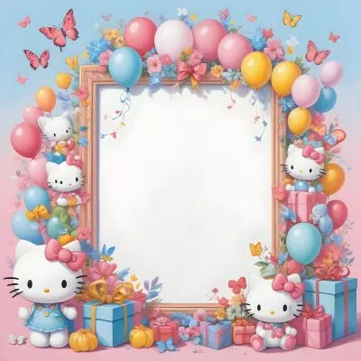 A Cute White Cat With A Pink Bow Holding A Blank Sign Surrounded By Colorful Butterflies Flowers And Pastel Decorations 612 C6d5