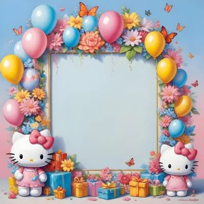 A Cute White Cat With A Pink Bow Holding A Blank Sign Surrounded By Colorful Butterflies Flowers And Pastel Decorations 613 F7ca
