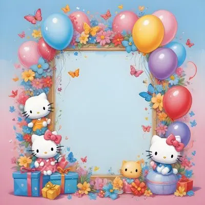 A Cute White Cat With A Pink Bow Holding A Blank Sign Surrounded By Colorful Butterflies Flowers And Pastel Decorations 614 Cf52