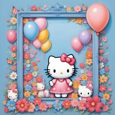 A Cute White Cat With A Pink Bow Holding A Blank Sign Surrounded By Colorful Butterflies Flowers And Pastel Decorations 615 55c8