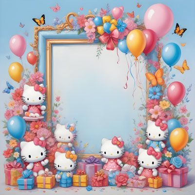 A Cute White Cat With A Pink Bow Holding A Blank Sign Surrounded By Colorful Butterflies Flowers And Pastel Decorations 620 7632