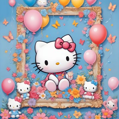 A Cute White Cat With A Pink Bow Holding A Blank Sign Surrounded By Colorful Butterflies Flowers And Pastel Decorations 623 0c44