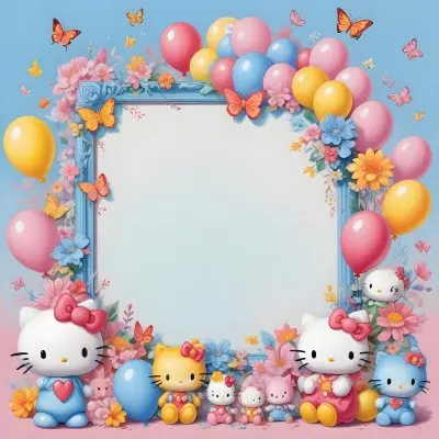 A Cute White Cat With A Pink Bow Holding A Blank Sign Surrounded By Colorful Butterflies Flowers And Pastel Decorations 624 Fcff