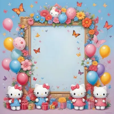 A Cute White Cat With A Pink Bow Holding A Blank Sign Surrounded By Colorful Butterflies Flowers And Pastel Decorations 629 8e46