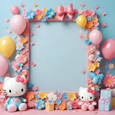 A Cute White Cat With A Pink Bow Holding A Blank Sign Surrounded By Colorful Butterflies Flowers And Pastel Decorations 631 8c0d