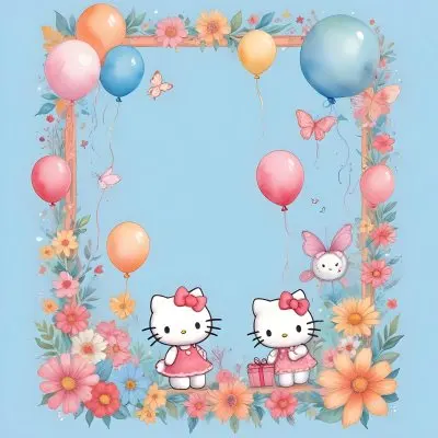 A Cute White Cat With A Pink Bow Holding A Blank Sign Surrounded By Colorful Butterflies Flowers And Pastel Decorations 633 1c72