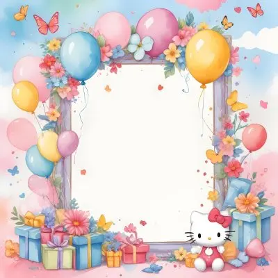 A Cute White Cat With A Pink Bow Holding A Blank Sign Surrounded By Colorful Butterflies Flowers And Pastel Decorations 634 259d