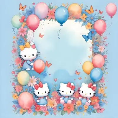 A Cute White Cat With A Pink Bow Holding A Blank Sign Surrounded By Colorful Butterflies Flowers And Pastel Decorations 636 Ec61
