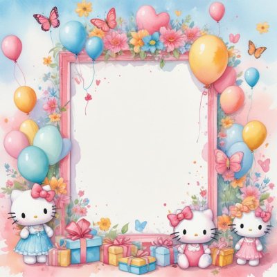A Cute White Cat With A Pink Bow Holding A Blank Sign Surrounded By Colorful Butterflies Flowers And Pastel Decorations 638 7e72