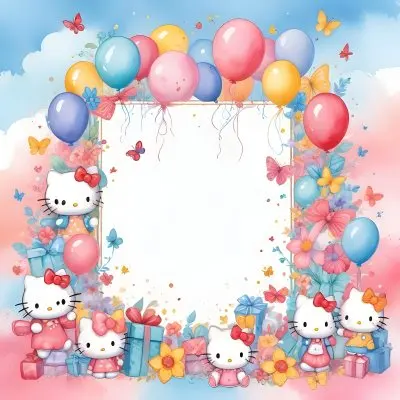 A Cute White Cat With A Pink Bow Holding A Blank Sign Surrounded By Colorful Butterflies Flowers And Pastel Decorations 639 D3c9