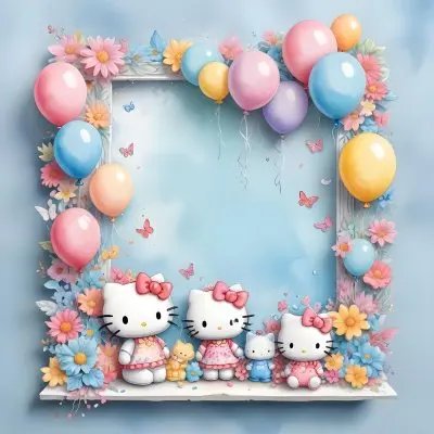 A Cute White Cat With A Pink Bow Holding A Blank Sign Surrounded By Colorful Butterflies Flowers And Pastel Decorations 643 7065