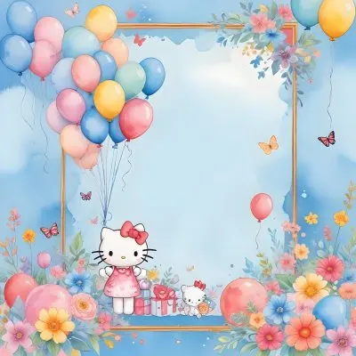 A Cute White Cat With A Pink Bow Holding A Blank Sign Surrounded By Colorful Butterflies Flowers And Pastel Decorations 644 9c4c