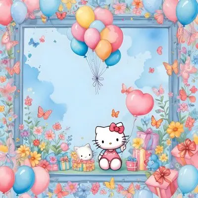A Cute White Cat With A Pink Bow Holding A Blank Sign Surrounded By Colorful Butterflies Flowers And Pastel Decorations 645 1878