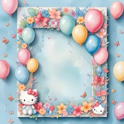 A Cute White Cat With A Pink Bow Holding A Blank Sign Surrounded By Colorful Butterflies Flowers And Pastel Decorations 647 Eb82