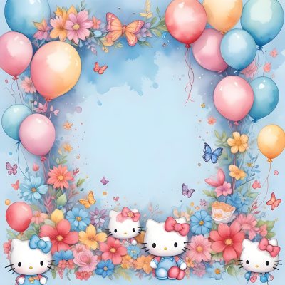 A Cute White Cat With A Pink Bow Holding A Blank Sign Surrounded By Colorful Butterflies Flowers And Pastel Decorations 648 87b6