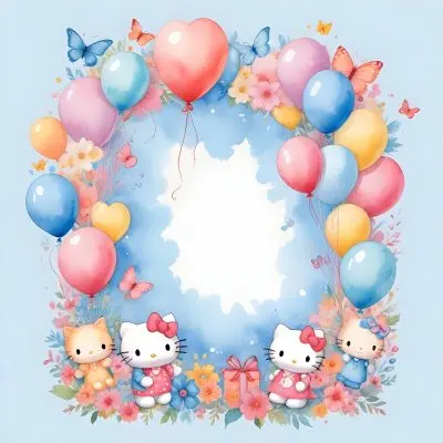 A Cute White Cat With A Pink Bow Holding A Blank Sign Surrounded By Colorful Butterflies Flowers And Pastel Decorations 649 0951