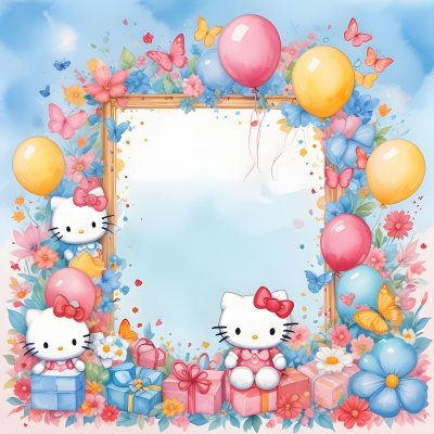 A Cute White Cat With A Pink Bow Holding A Blank Sign Surrounded By Colorful Butterflies Flowers And Pastel Decorations 650 70a1