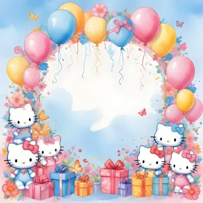 A Cute White Cat With A Pink Bow Holding A Blank Sign Surrounded By Colorful Butterflies Flowers And Pastel Decorations 652 F67a