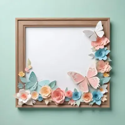 A Cute White Cat With A Pink Bow Holding A Blank Sign Surrounded By Colorful Butterflies Flowers And Pastel Decorations 659 C4b9