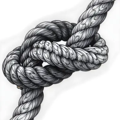 A Detailed Drawing Of A Rope Tied In A Knot Showcasing The Intricate Texture And Form Of The Intertwined Strands On White Background 1 F543