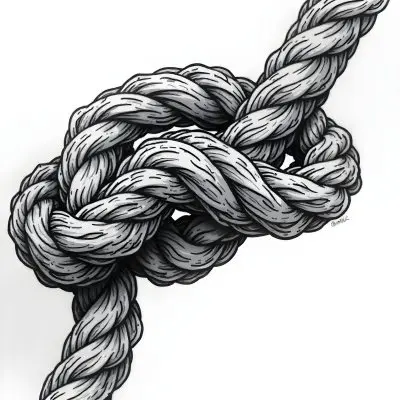 A Detailed Drawing Of A Rope Tied In A Knot Showcasing The Intricate Texture And Form Of The Intertwined Strands On White Background 11 D704