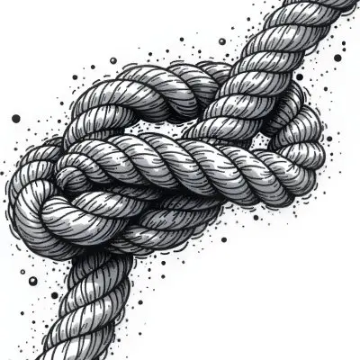 A Detailed Drawing Of A Rope Tied In A Knot Showcasing The Intricate Texture And Form Of The Intertwined Strands On White Background 12 841d