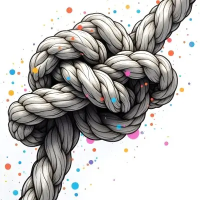 A Detailed Drawing Of A Rope Tied In A Knot Showcasing The Intricate Texture And Form Of The Intertwined Strands On White Background 15 0461