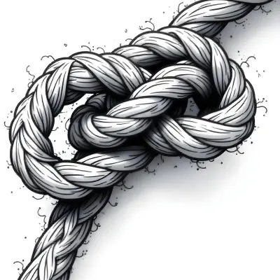 A Detailed Drawing Of A Rope Tied In A Knot Showcasing The Intricate Texture And Form Of The Intertwined Strands On White Background 17 A593
