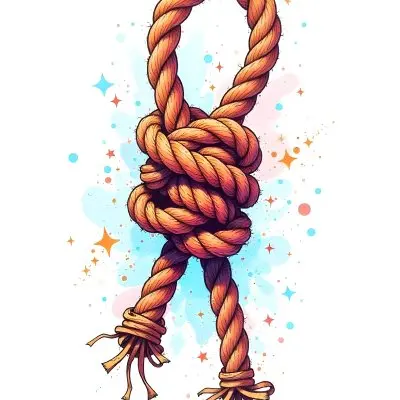 A Detailed Drawing Of A Rope Tied In A Knot Showcasing The Intricate Texture And Form Of The Intertwined Strands On White Background 20 389c