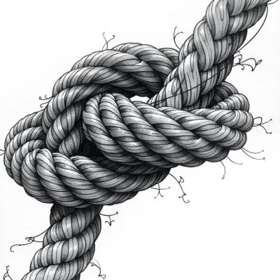 A Detailed Drawing Of A Rope Tied In A Knot Showcasing The Intricate Texture And Form Of The Intertwined Strands On White Background 4 B3c4
