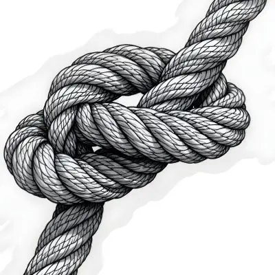 A Detailed Drawing Of A Rope Tied In A Knot Showcasing The Intricate Texture And Form Of The Intertwined Strands On White Background 5 4644