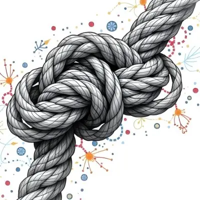 A Detailed Drawing Of A Rope Tied In A Knot Showcasing The Intricate Texture And Form Of The Intertwined Strands On White Background 6 0d0e