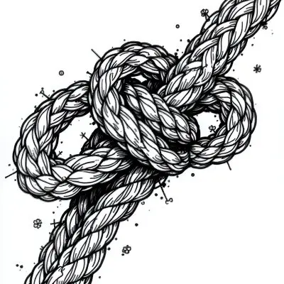 A Detailed Drawing Of A Rope Tied In A Knot Showcasing The Intricate Texture And Form Of The Intertwined Strands On White Background 7 8f9e
